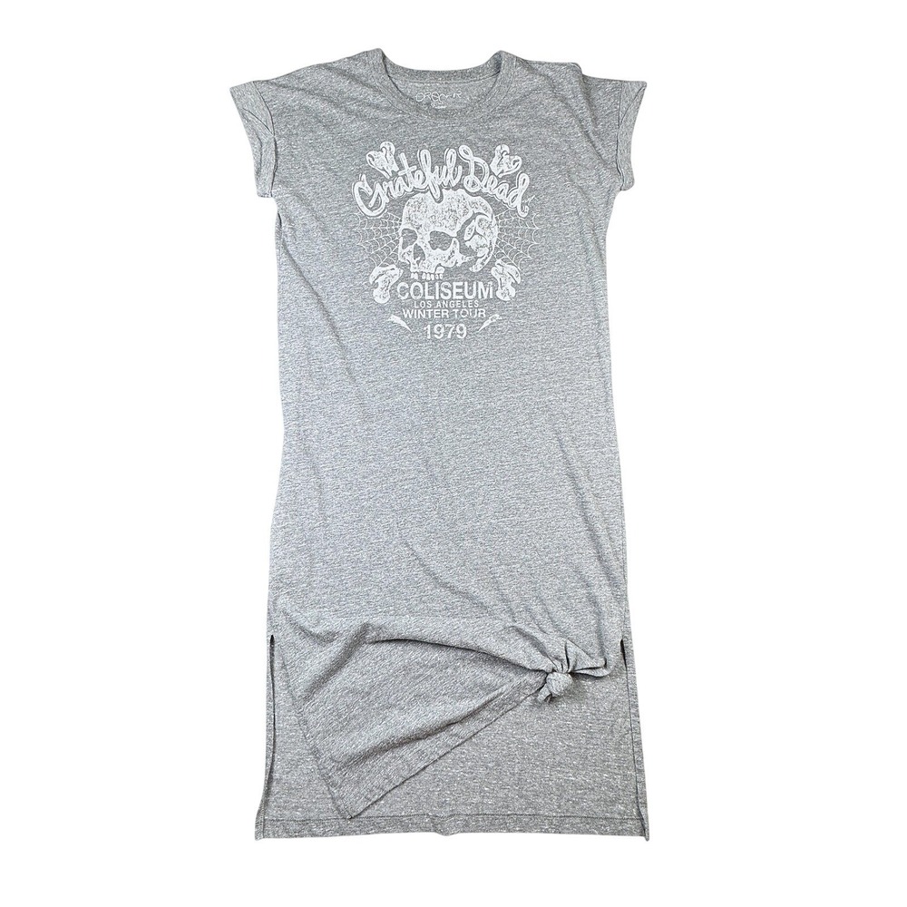 Dreamr Grateful Dead Tour Graphic T-Shirt Dress S Midi Gray Festival Gray Casual